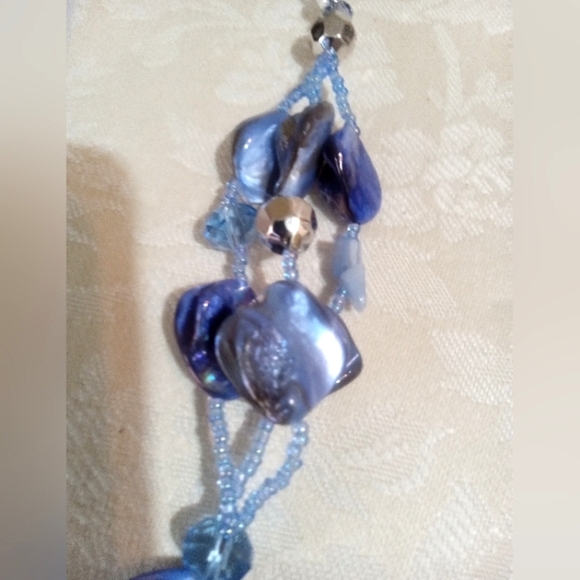 Lane Bryant Necklace NWT Blue Purple Acrylic & Shell Beads Multi-strand - Picture 4 of 7